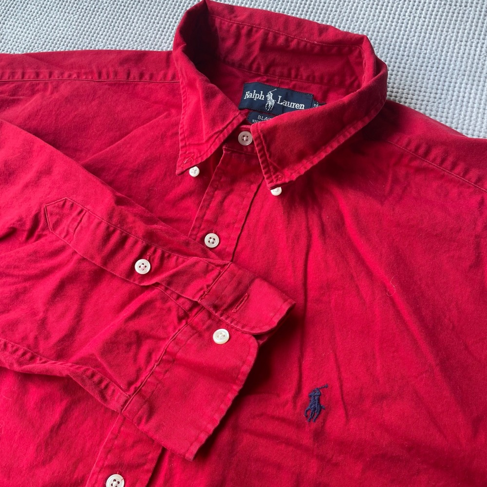 Ralph Lauren Blaire Shirt Mens XL Red Cotton Button Down embroidered Logo